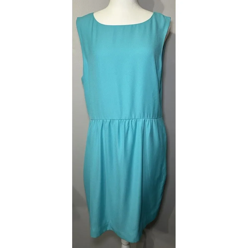 J. CREW Turquoise Sleeveless Ruched Crepe Tank‎ Dress Size 12 Outdoors, Brunch